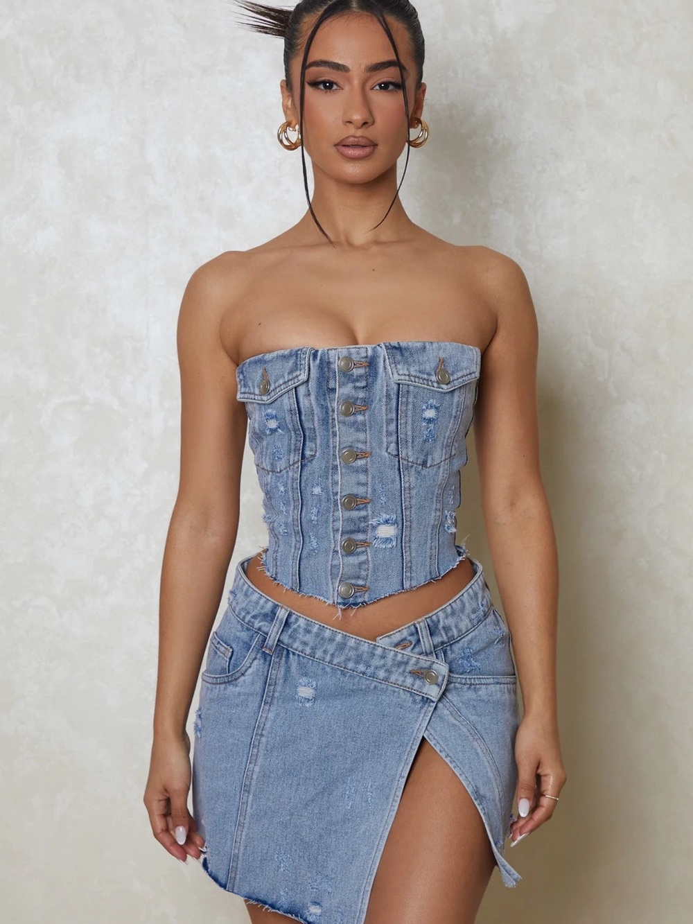 Denim Wrap Mini Skirt - Light Blue
